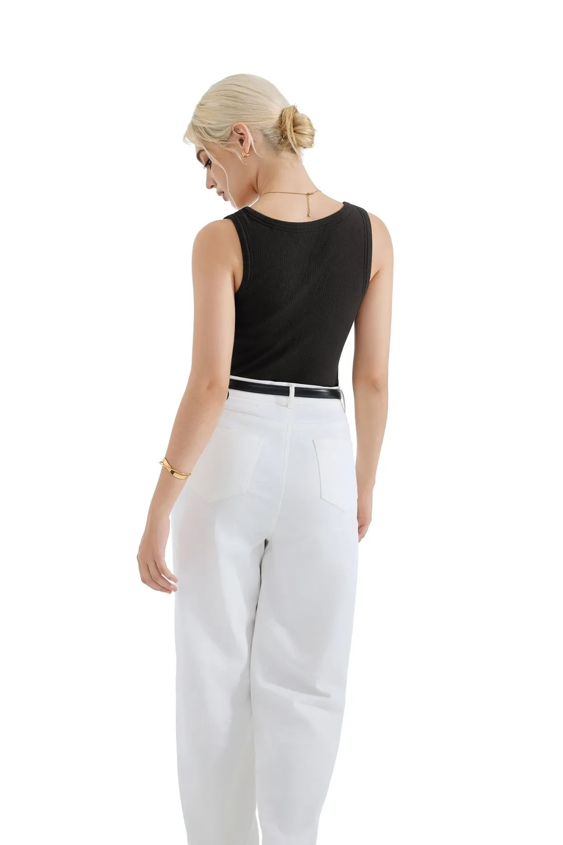 Cotton Ribbed V Neck Tank Top
