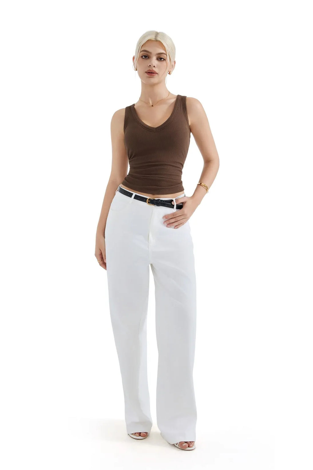 Cotton Ribbed V Neck Tank Top