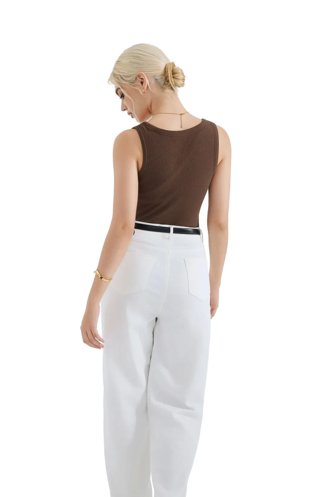 Cotton Ribbed V Neck Tank Top