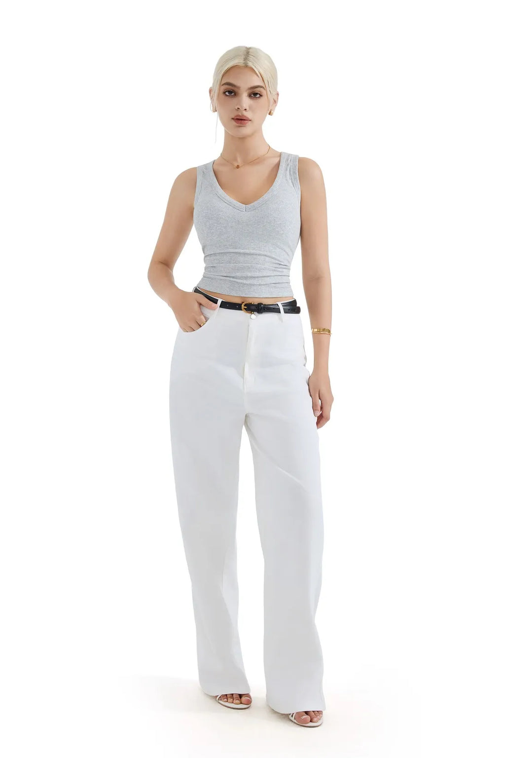 Cotton Ribbed V Neck Tank Top