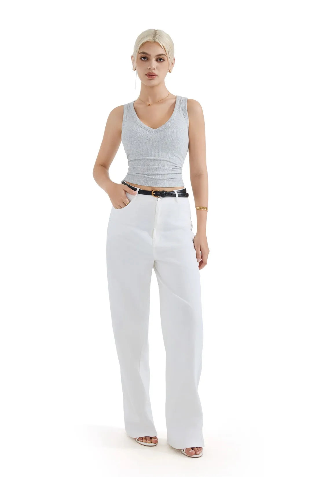 Cotton Ribbed V Neck Tank Top