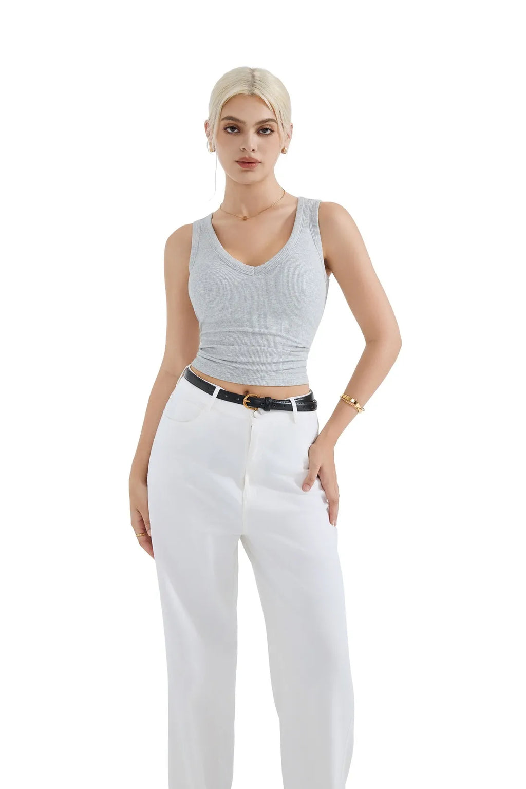 Cotton Ribbed V Neck Tank Top