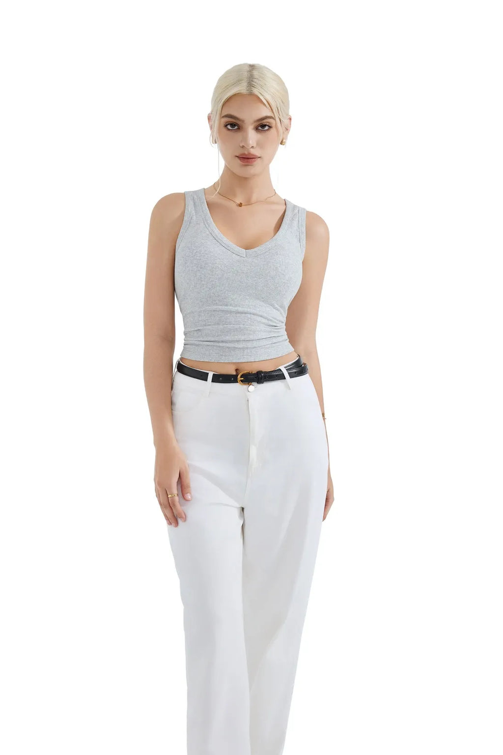 Cotton Ribbed V Neck Tank Top