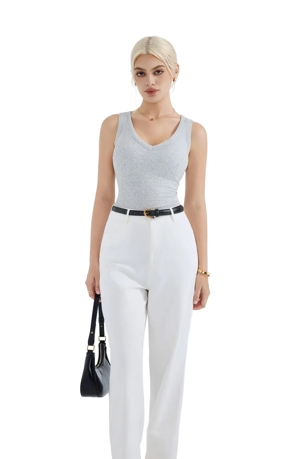 Cotton Ribbed V Neck Tank Top