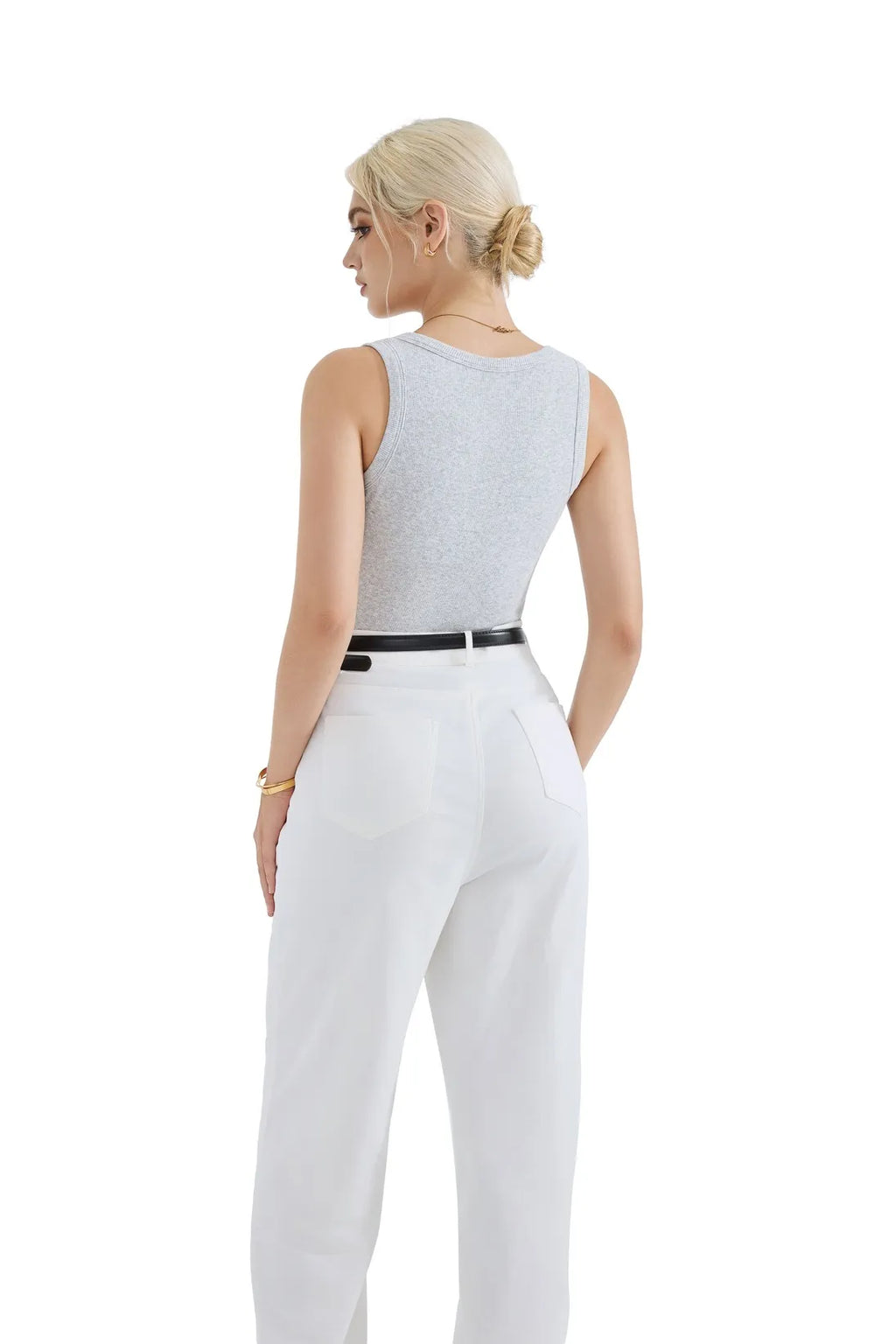 Cotton Ribbed V Neck Tank Top