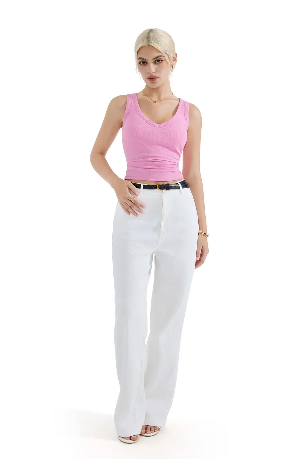 Cotton Ribbed V Neck Tank Top