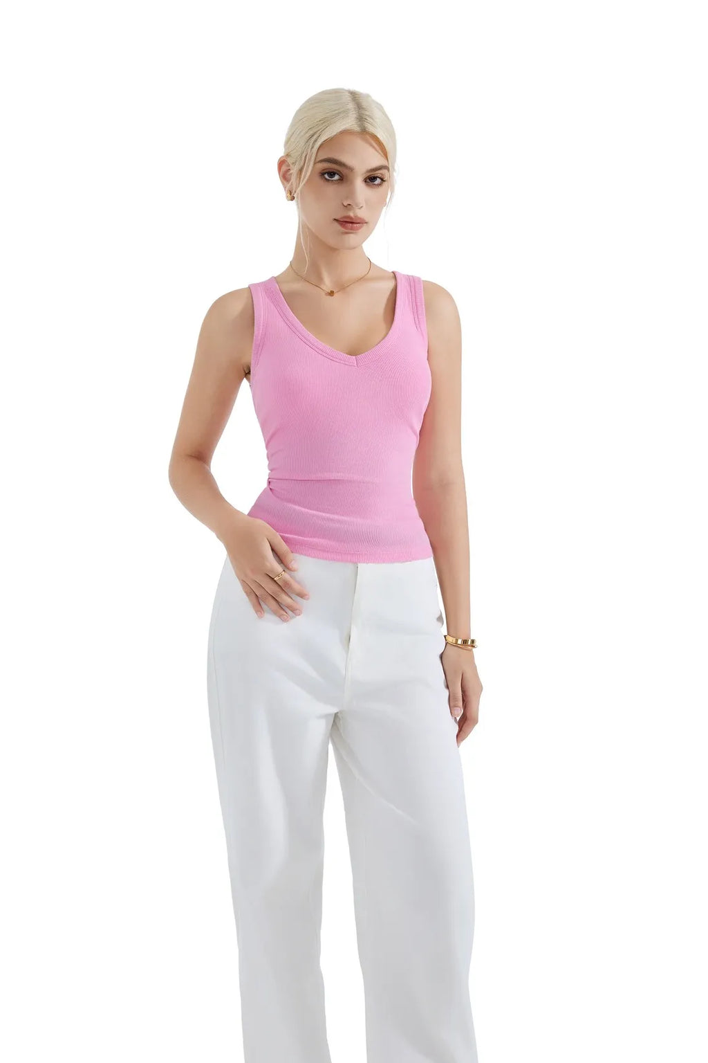 Cotton Ribbed V Neck Tank Top