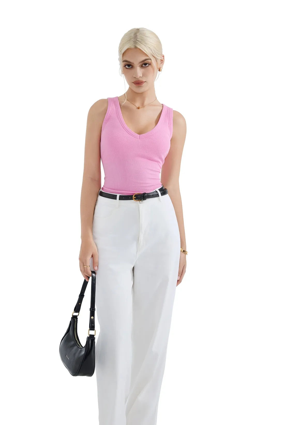 Cotton Ribbed V Neck Tank Top
