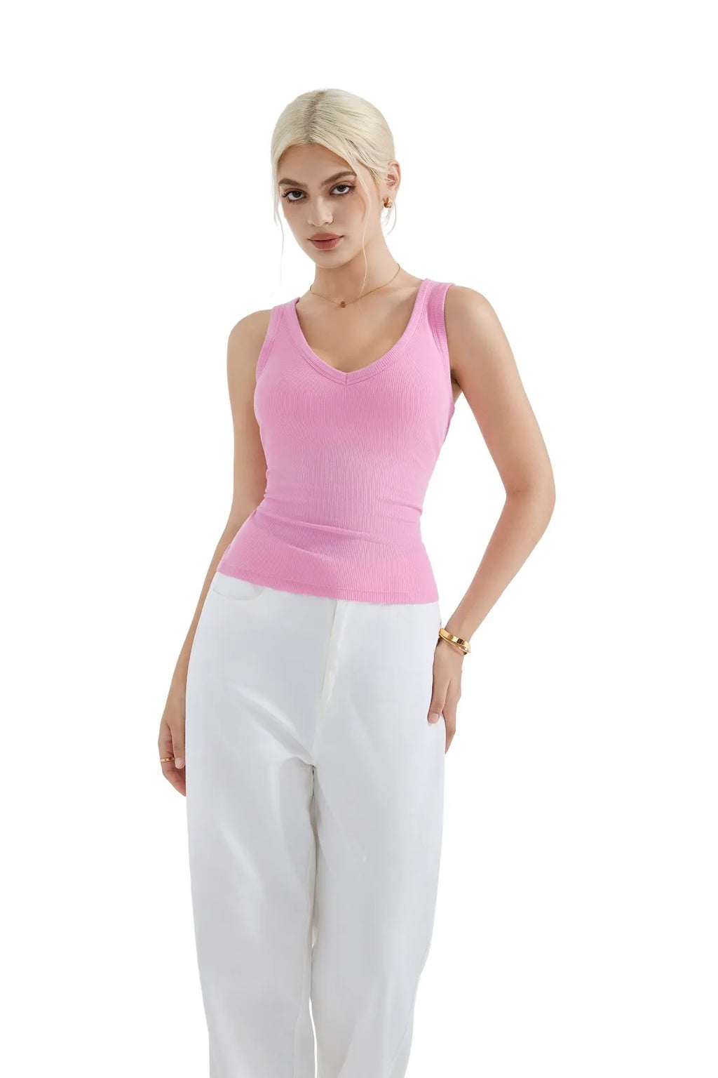 Cotton Ribbed V Neck Tank Top