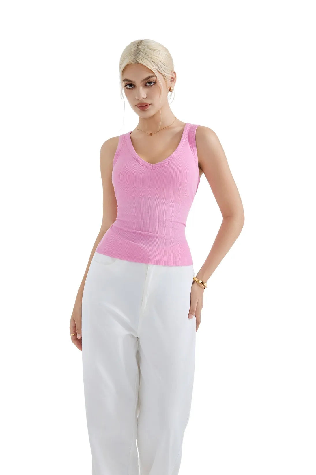 Cotton Ribbed V Neck Tank Top