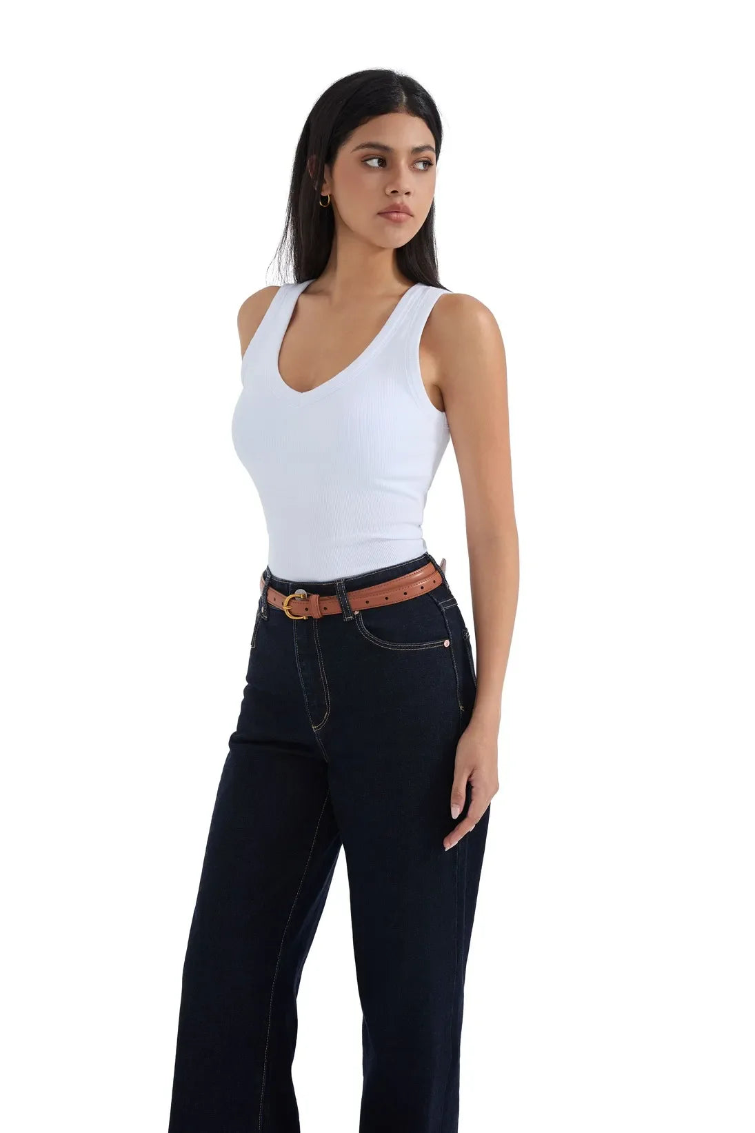 Cotton Ribbed V Neck Tank Top