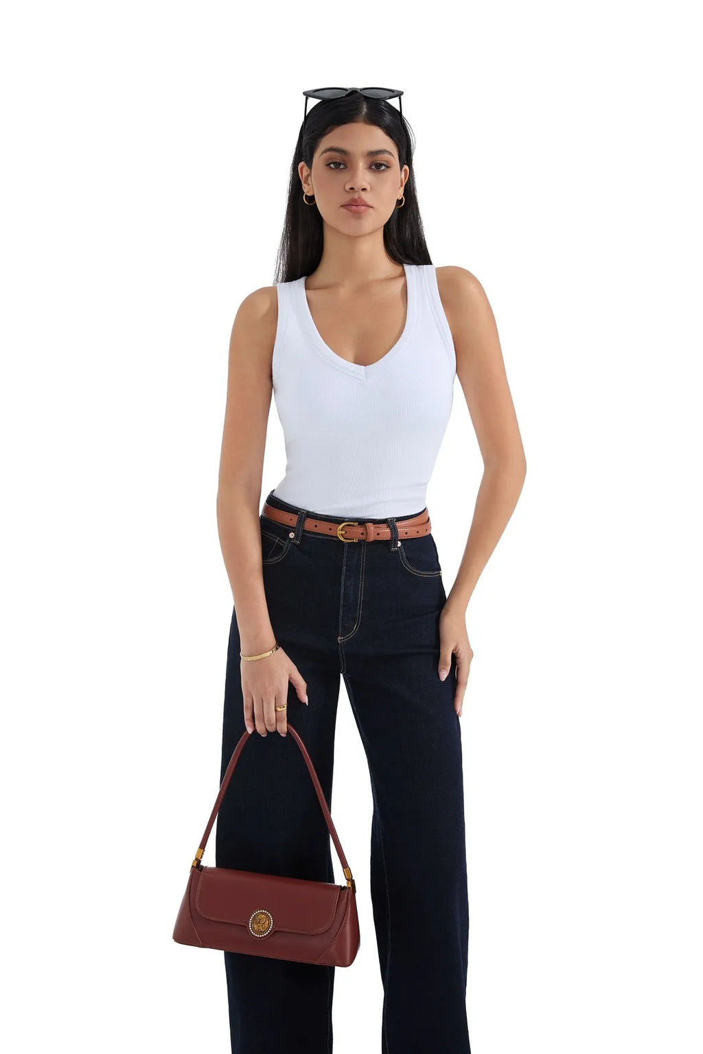 Cotton Ribbed V Neck Tank Top