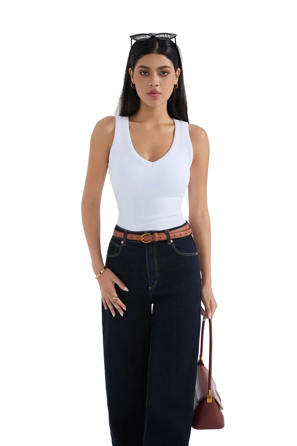 Cotton Ribbed V Neck Tank Top