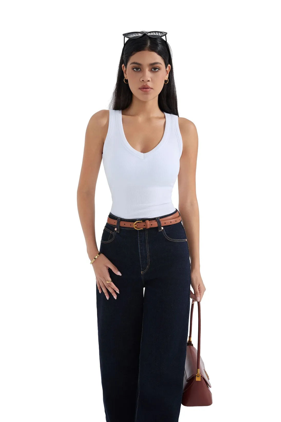 Cotton Ribbed V Neck Tank Top