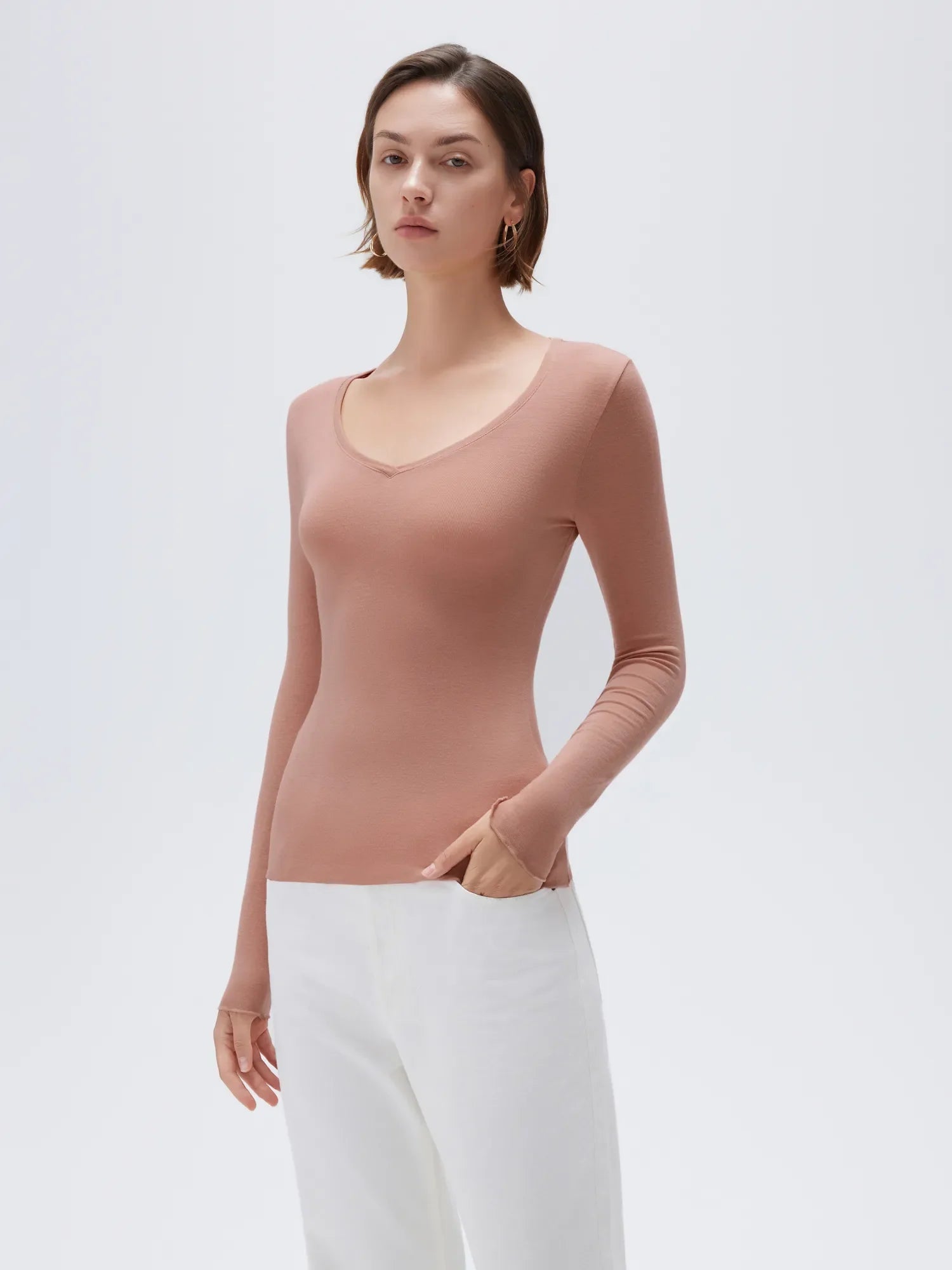 Cloud Cashmere V Neck Shirt - Long Sleeve