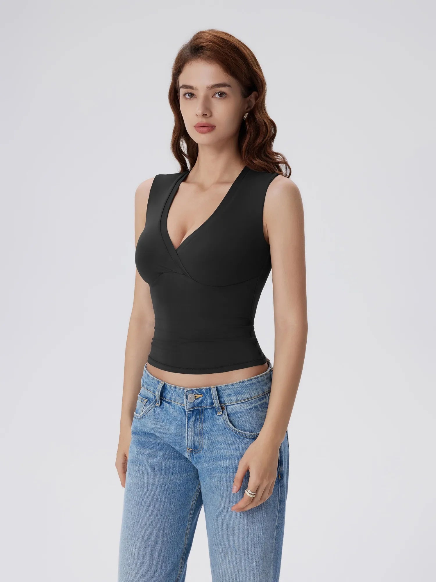 V Neck Double Lined Camisole Tank Tops