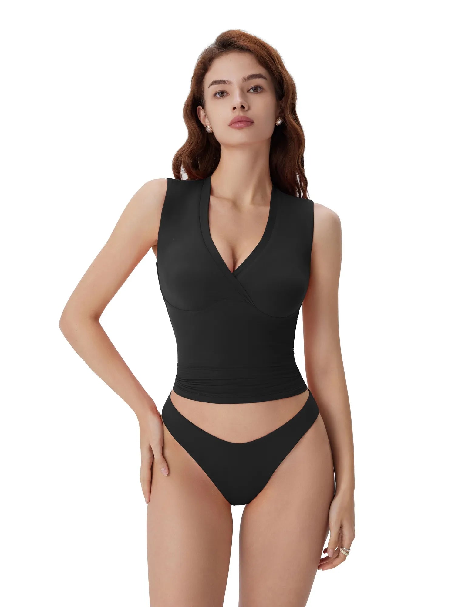 V Neck Double Lined Camisole Tank Tops
