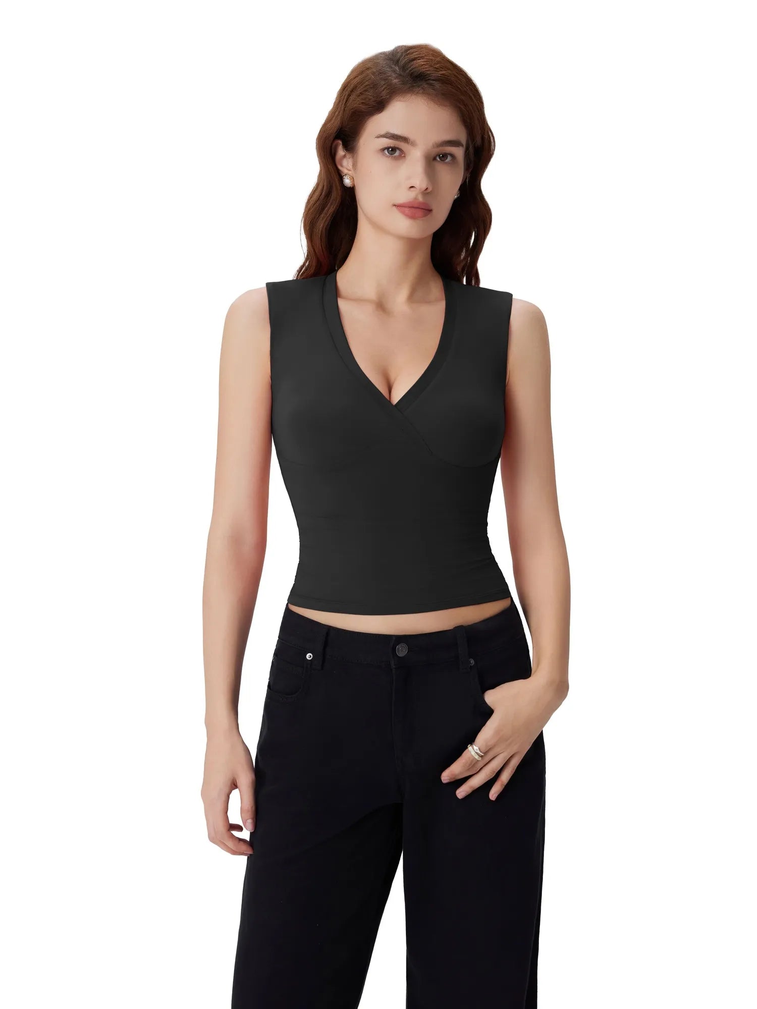 V Neck Double Lined Camisole Tank Tops