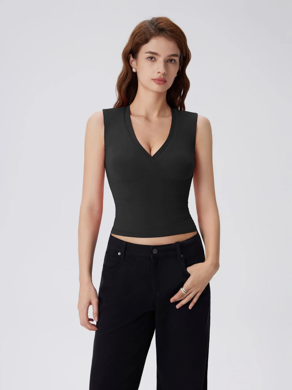 V Neck Double Lined Camisole Tank Tops