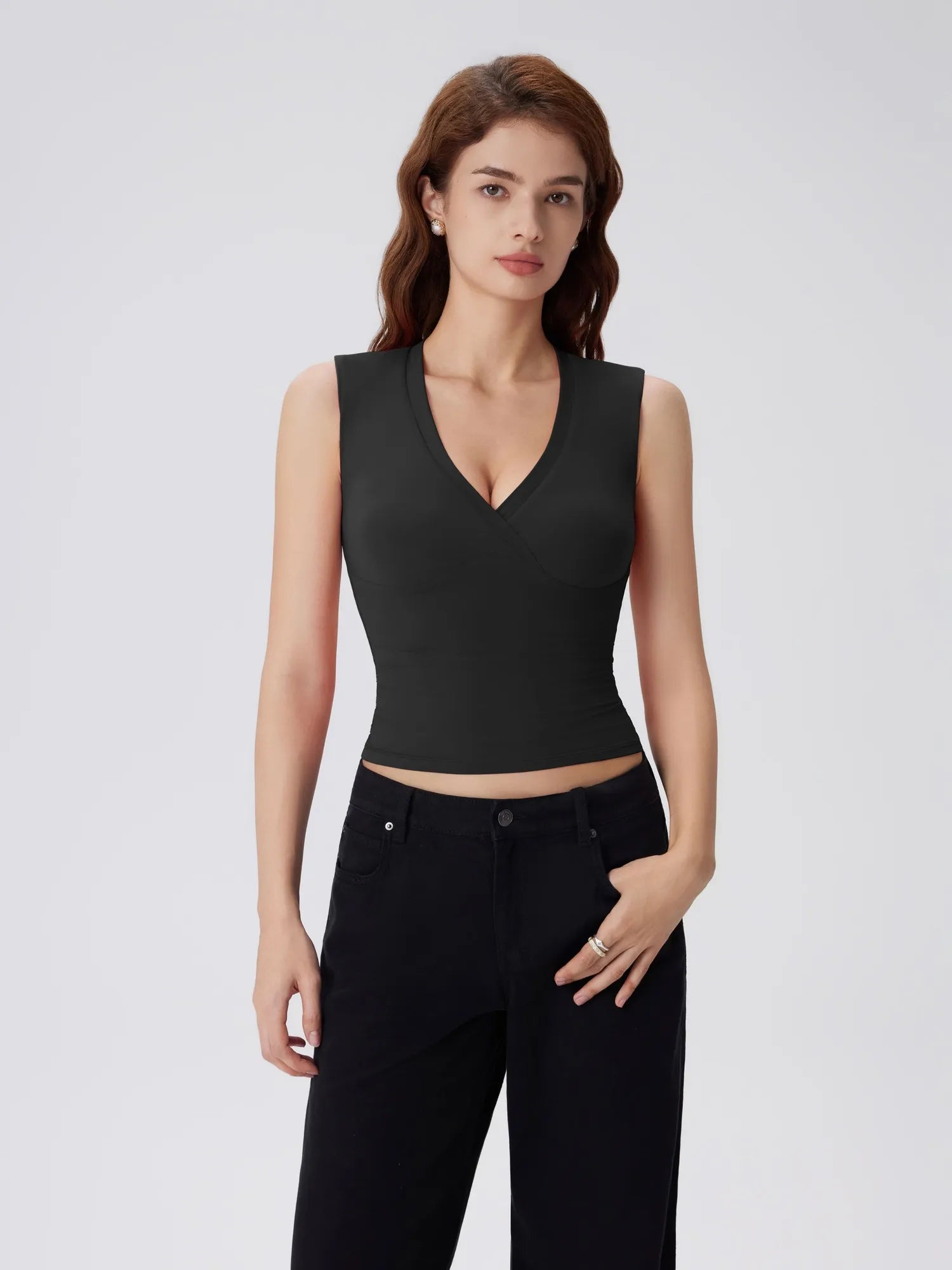 V Neck Double Lined Camisole Tank Tops
