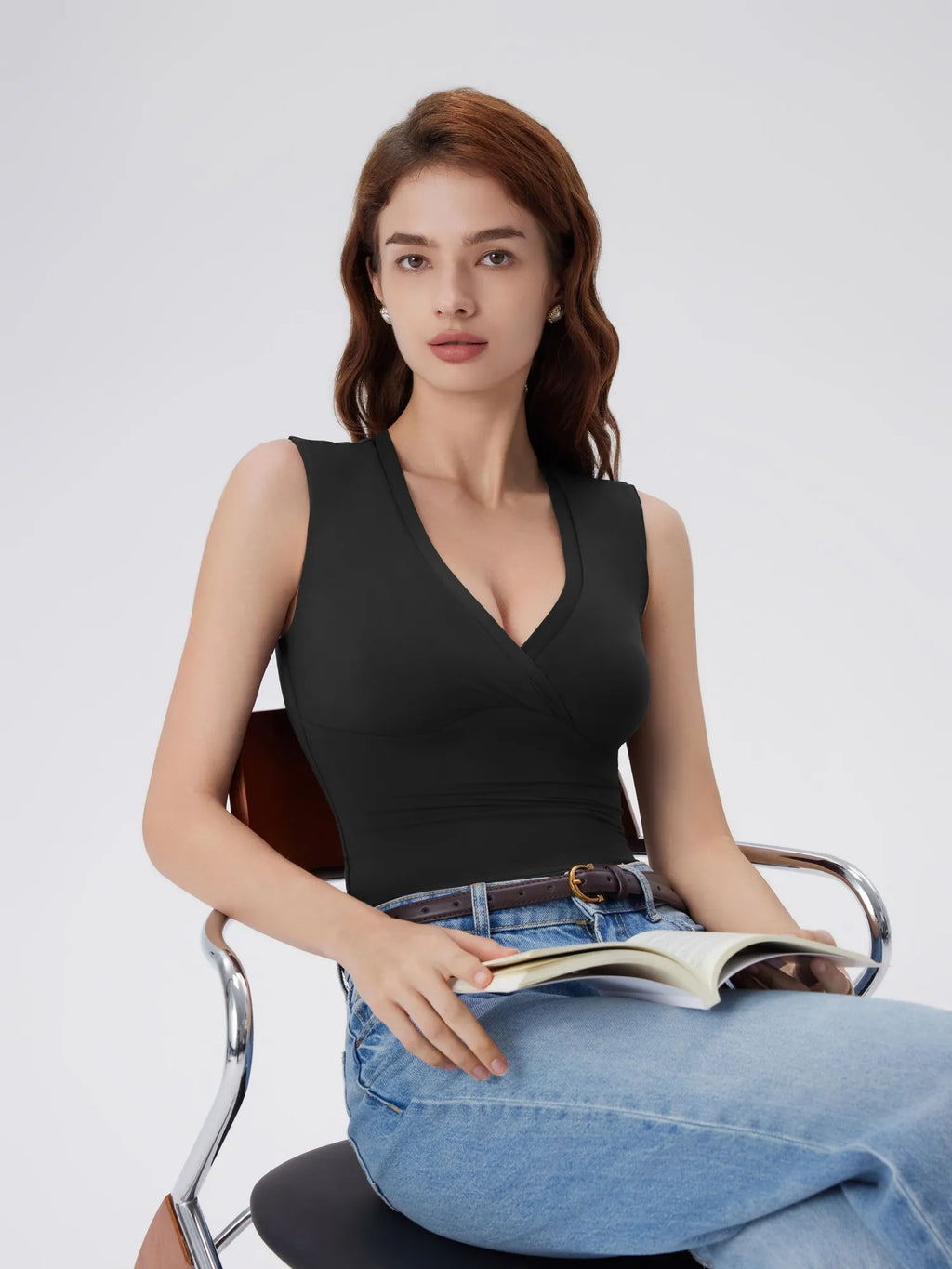 V Neck Double Lined Camisole Tank Tops