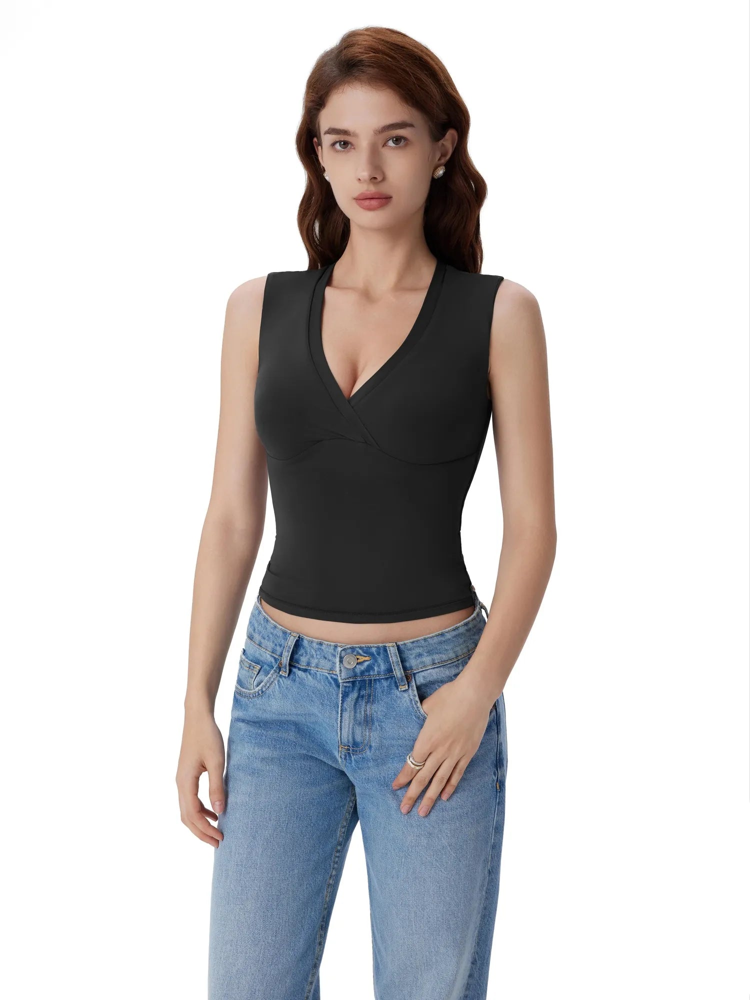 V Neck Double Lined Camisole Tank Tops