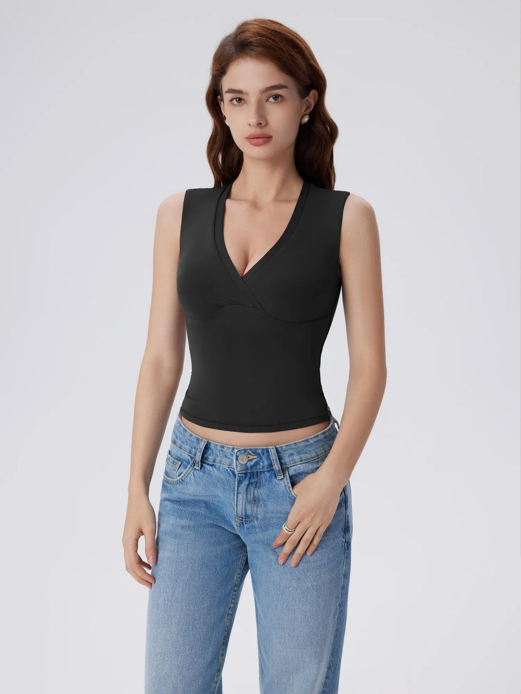 V Neck Double Lined Camisole Tank Tops