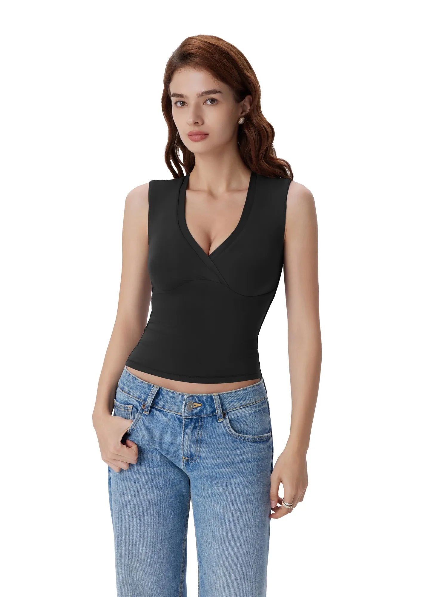 V Neck Double Lined Camisole Tank Tops