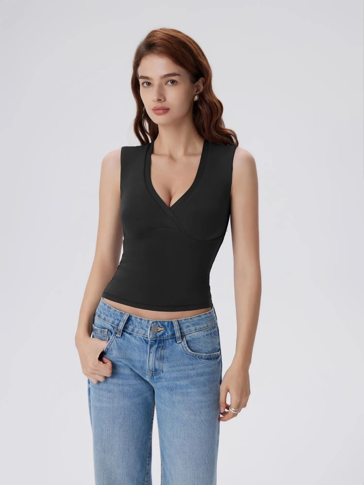 V Neck Double Lined Camisole Tank Tops