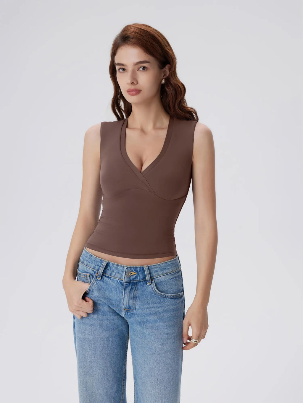 V Neck Double Lined Camisole Tank Tops