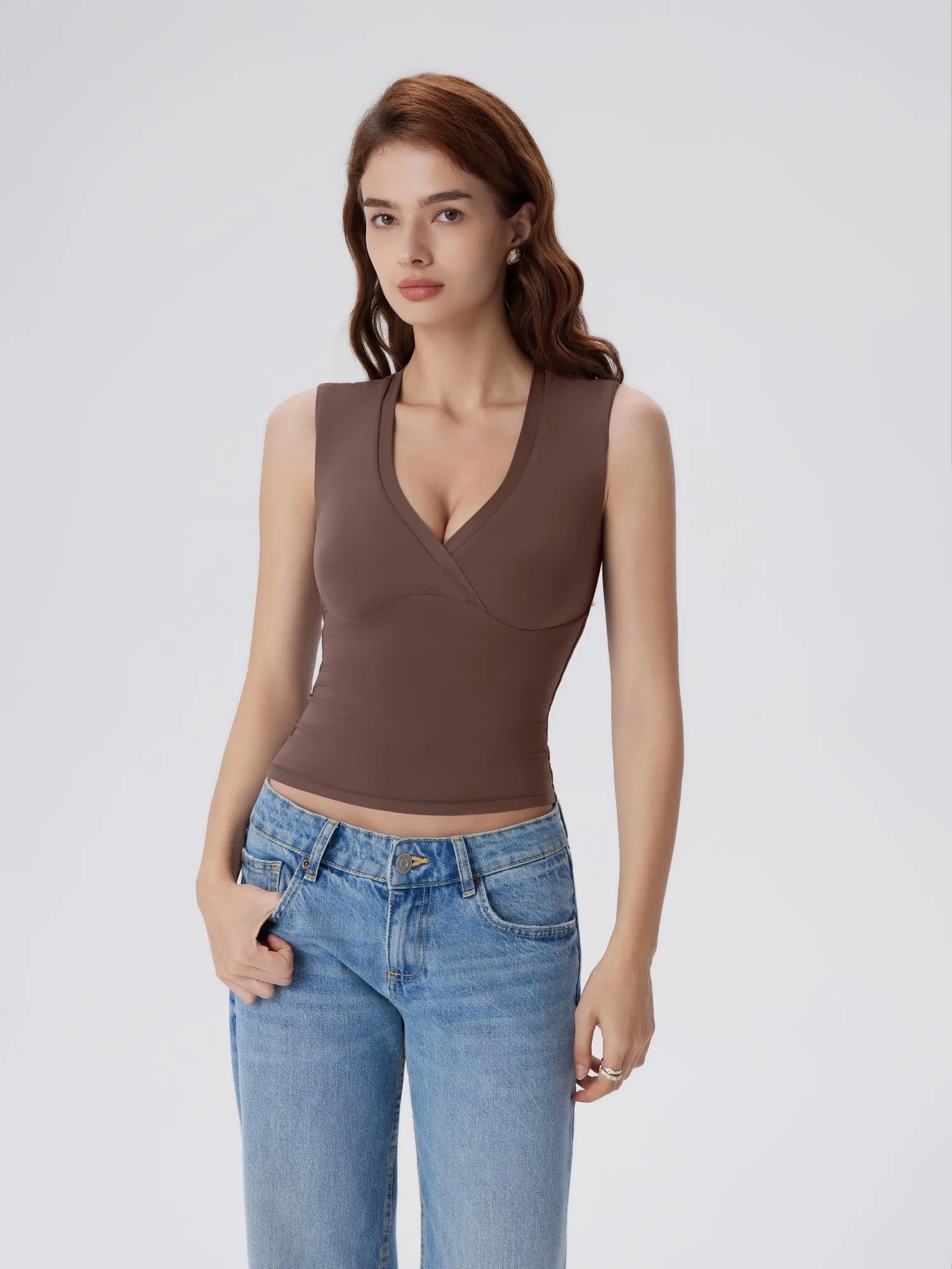 V Neck Double Lined Camisole Tank Tops