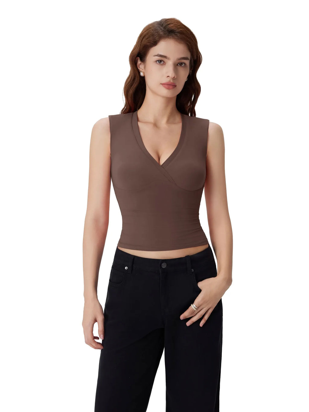 V Neck Double Lined Camisole Tank Tops