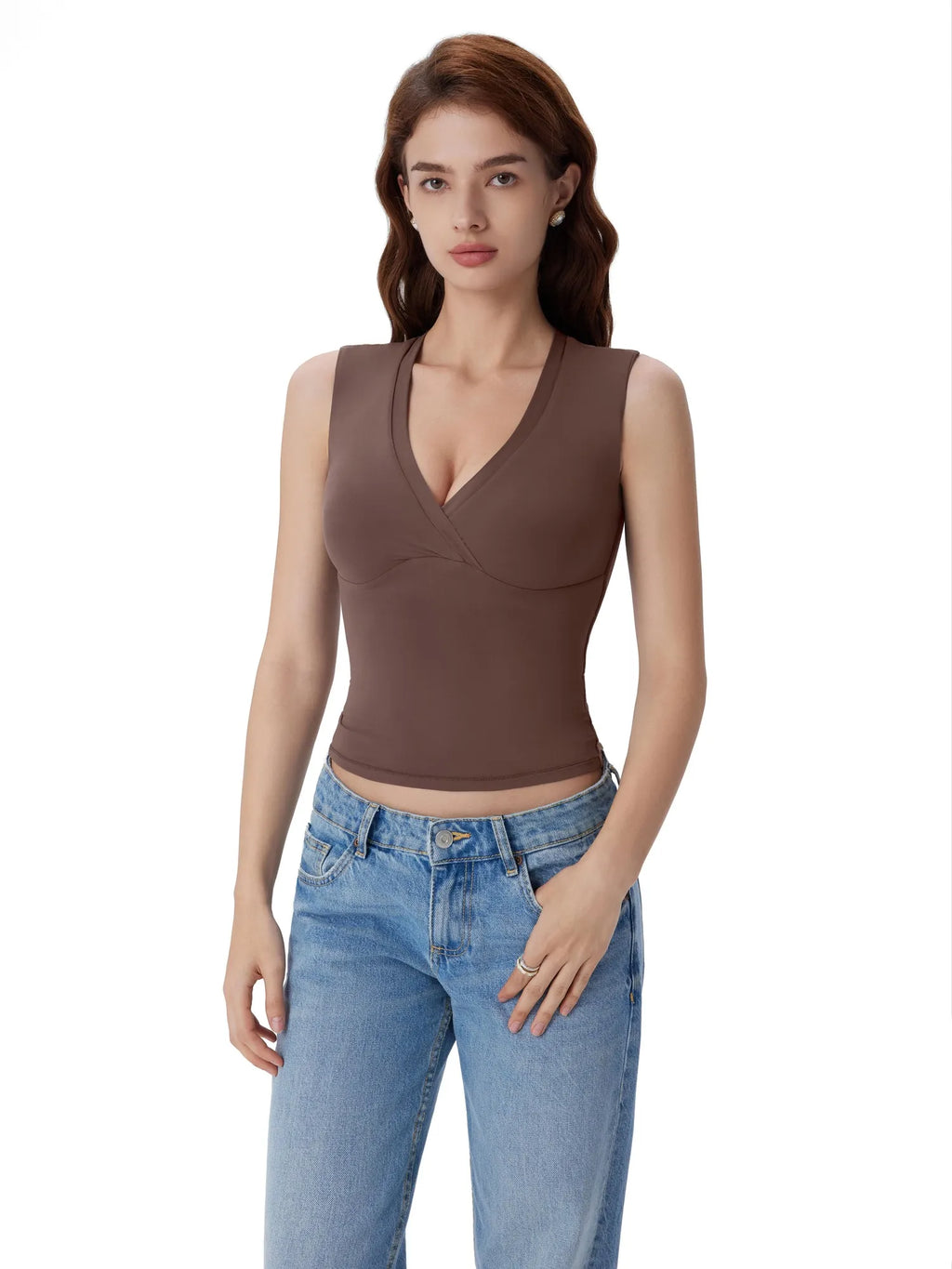 V Neck Double Lined Camisole Tank Tops