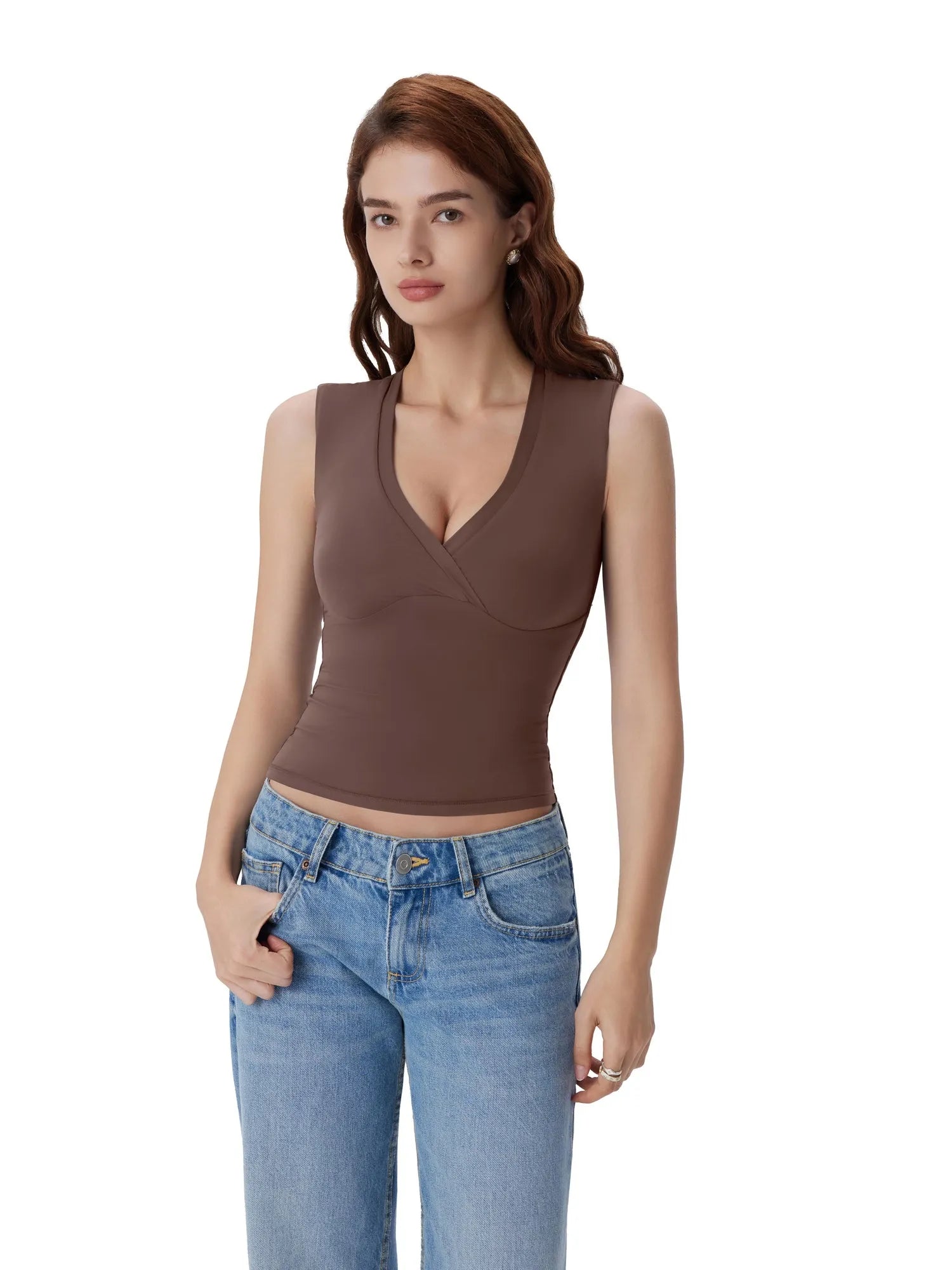 V Neck Double Lined Camisole Tank Tops