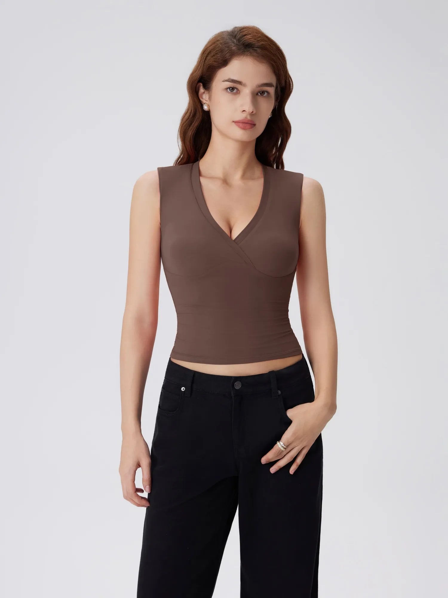 V Neck Double Lined Camisole Tank Tops