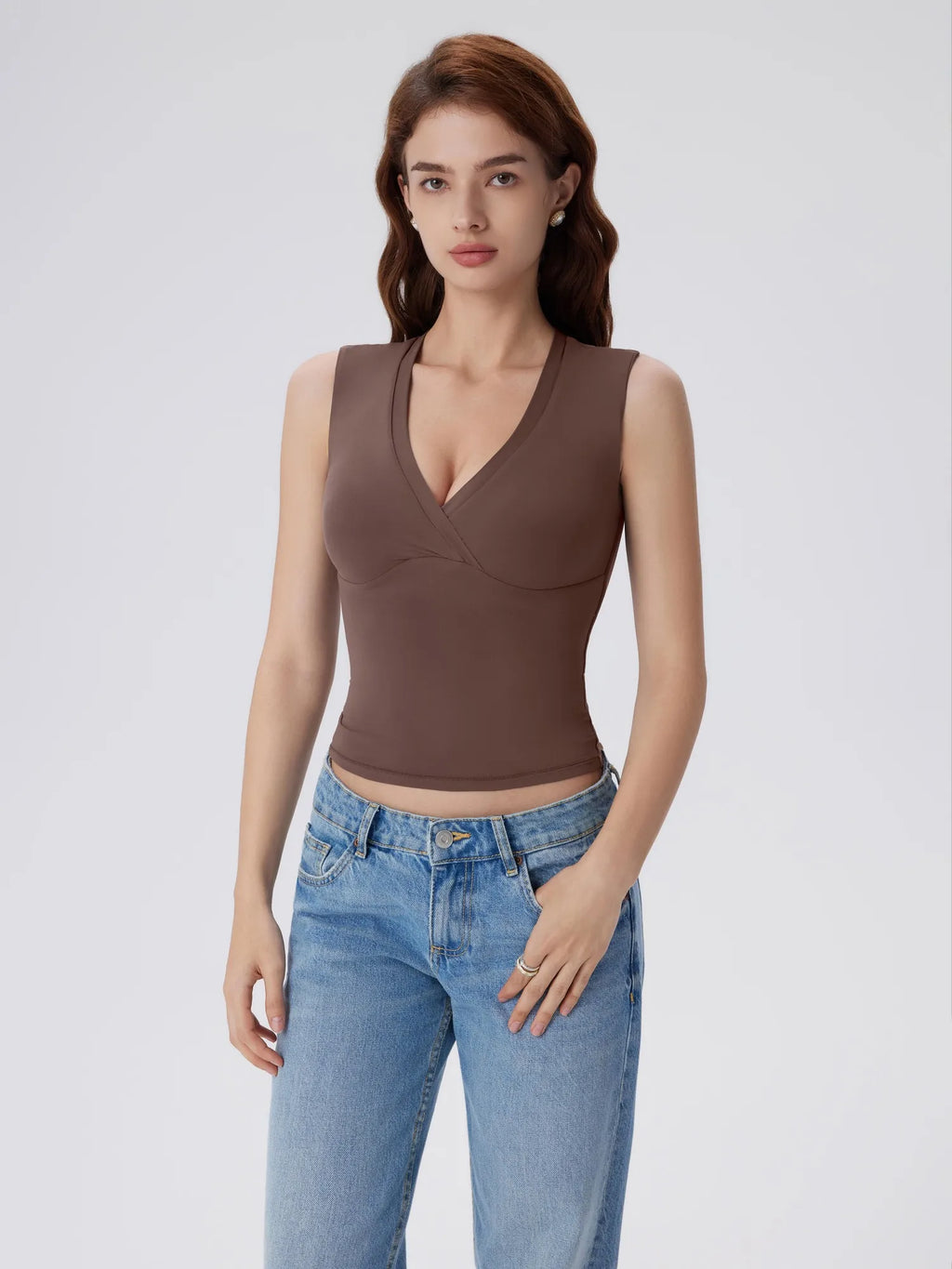 V Neck Double Lined Camisole Tank Tops
