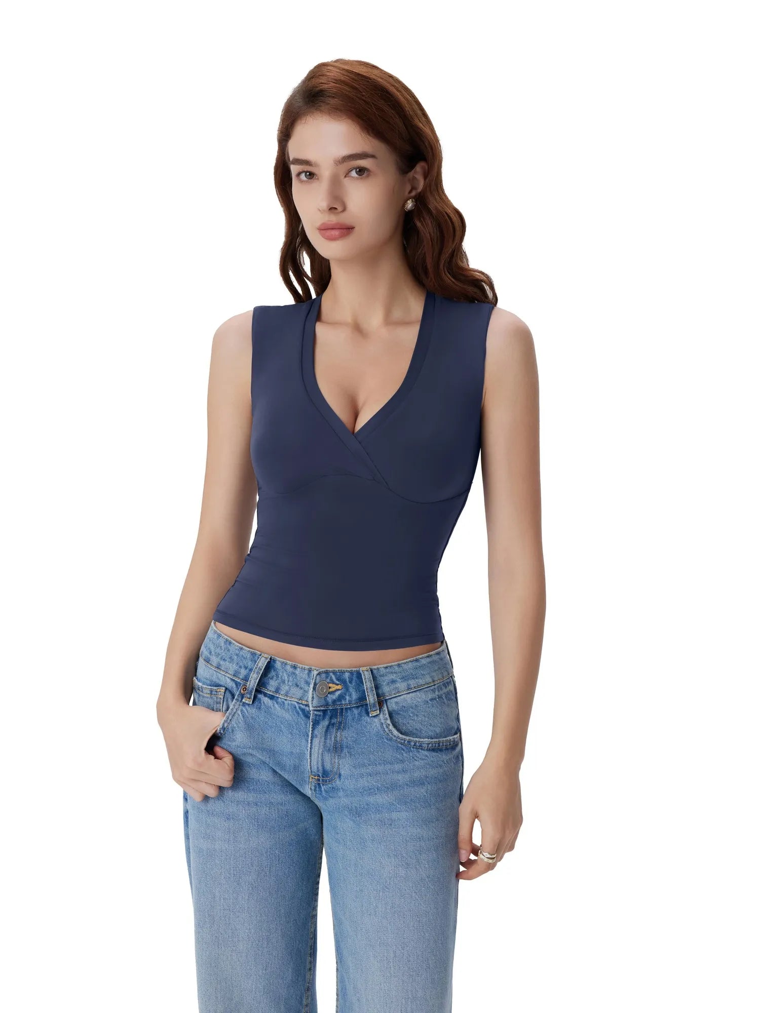 V Neck Double Lined Camisole Tank Tops