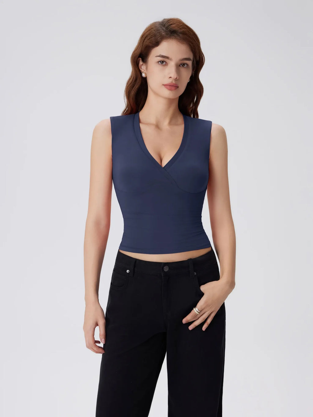 V Neck Double Lined Camisole Tank Tops