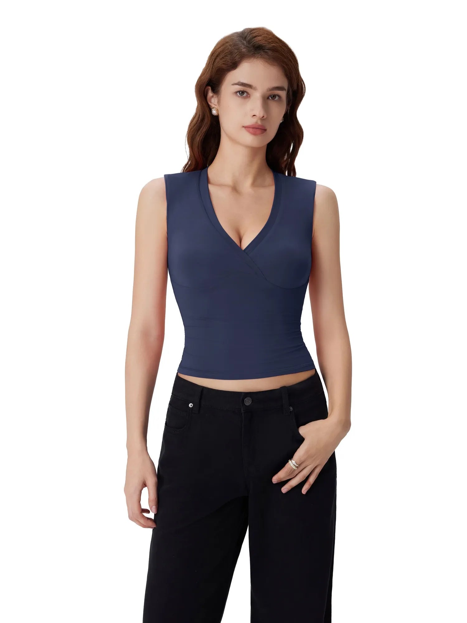 V Neck Double Lined Camisole Tank Tops