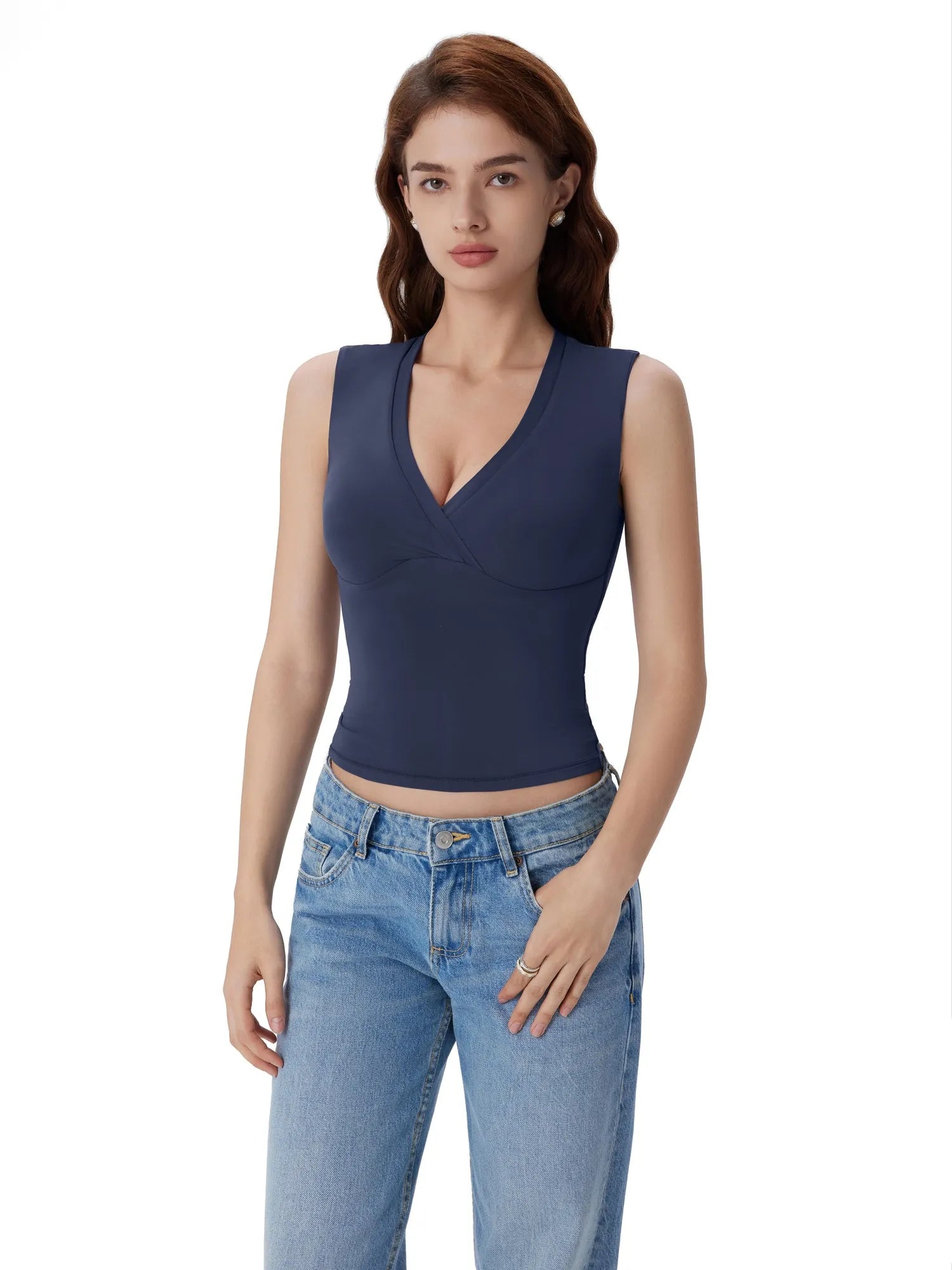 V Neck Double Lined Camisole Tank Tops