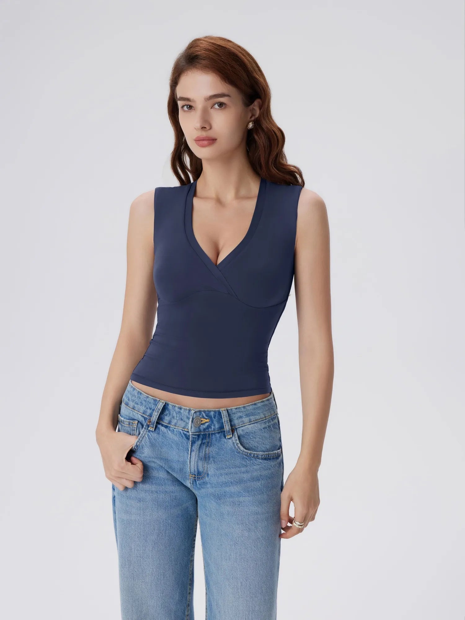 V Neck Double Lined Camisole Tank Tops