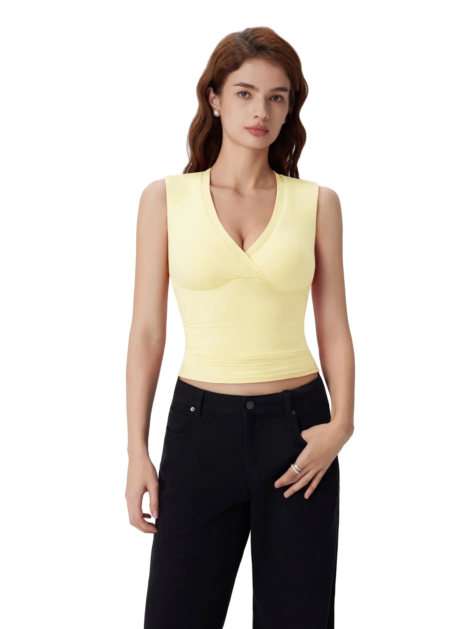 V Neck Double Lined Camisole Tank Tops
