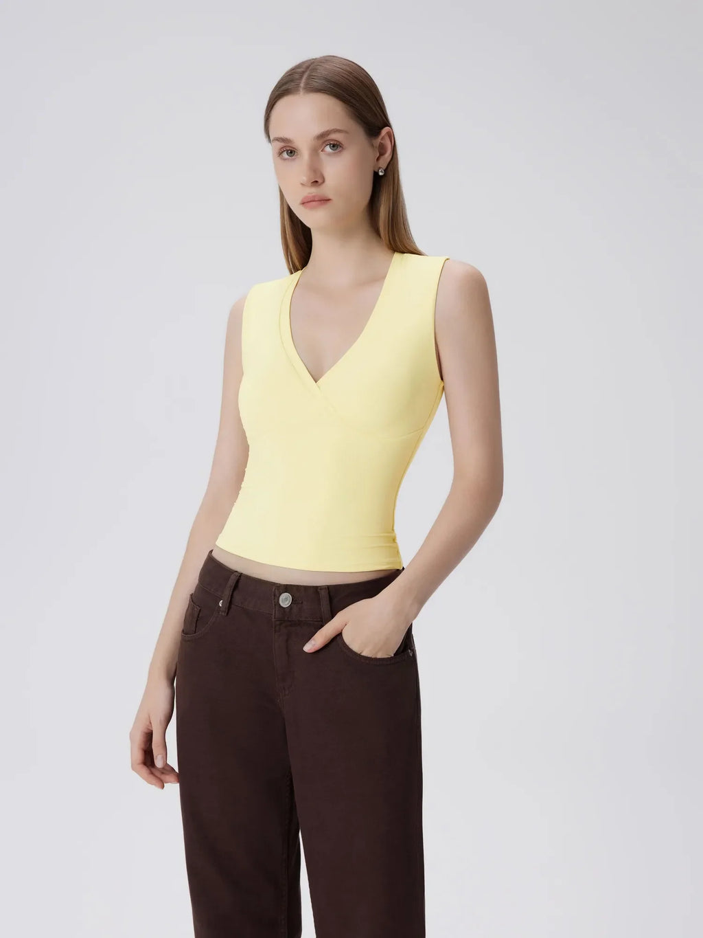 V Neck Double Lined Camisole Tank Tops