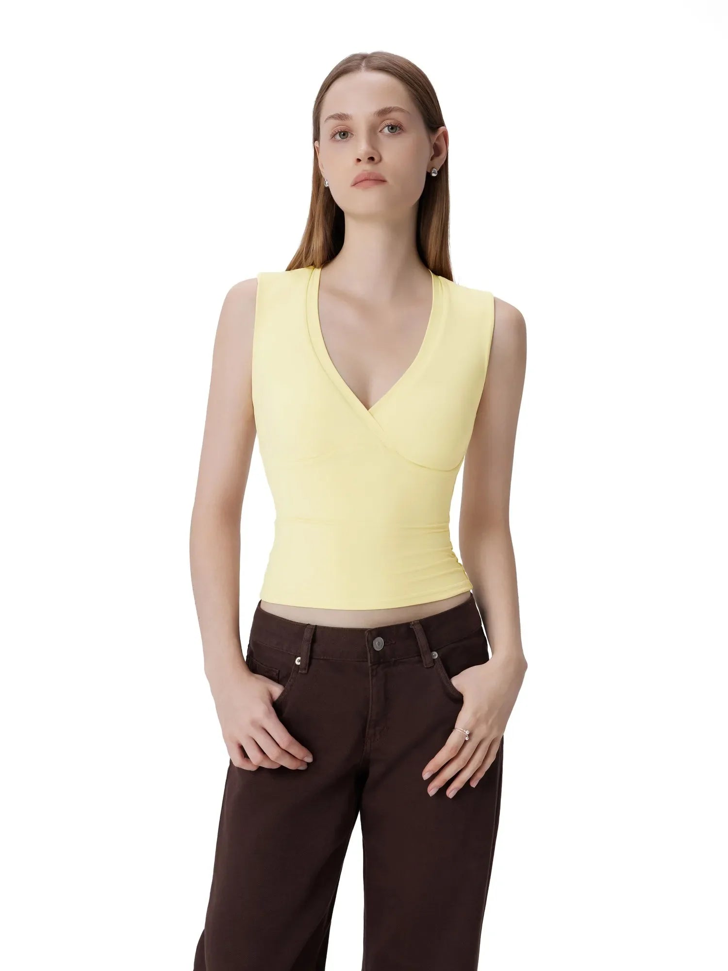 V Neck Double Lined Camisole Tank Tops