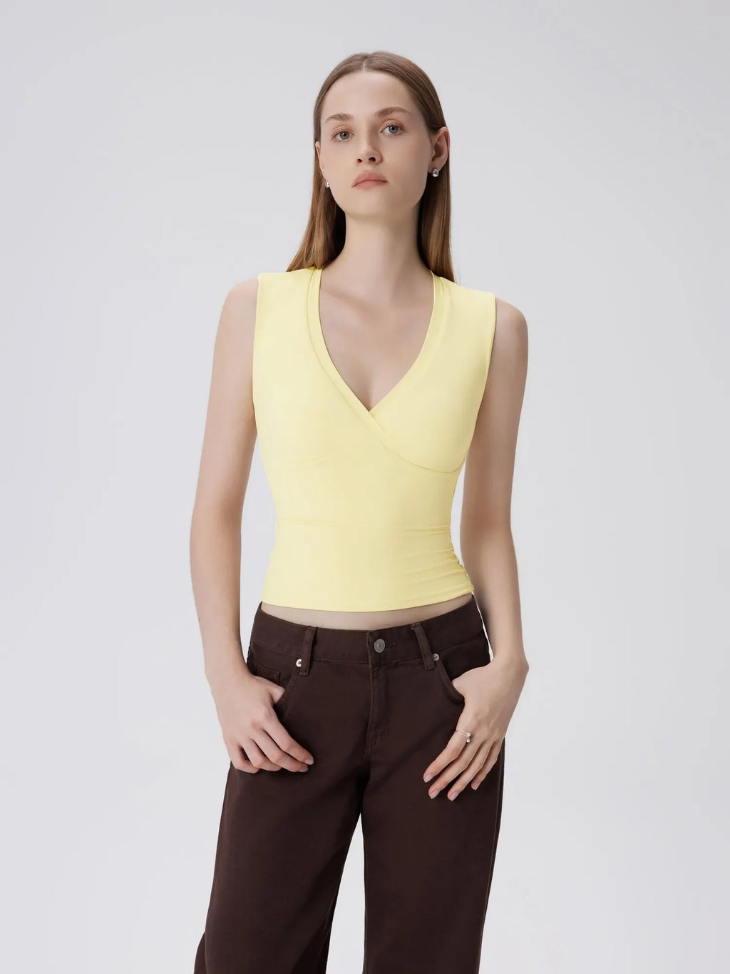 V Neck Double Lined Camisole Tank Tops