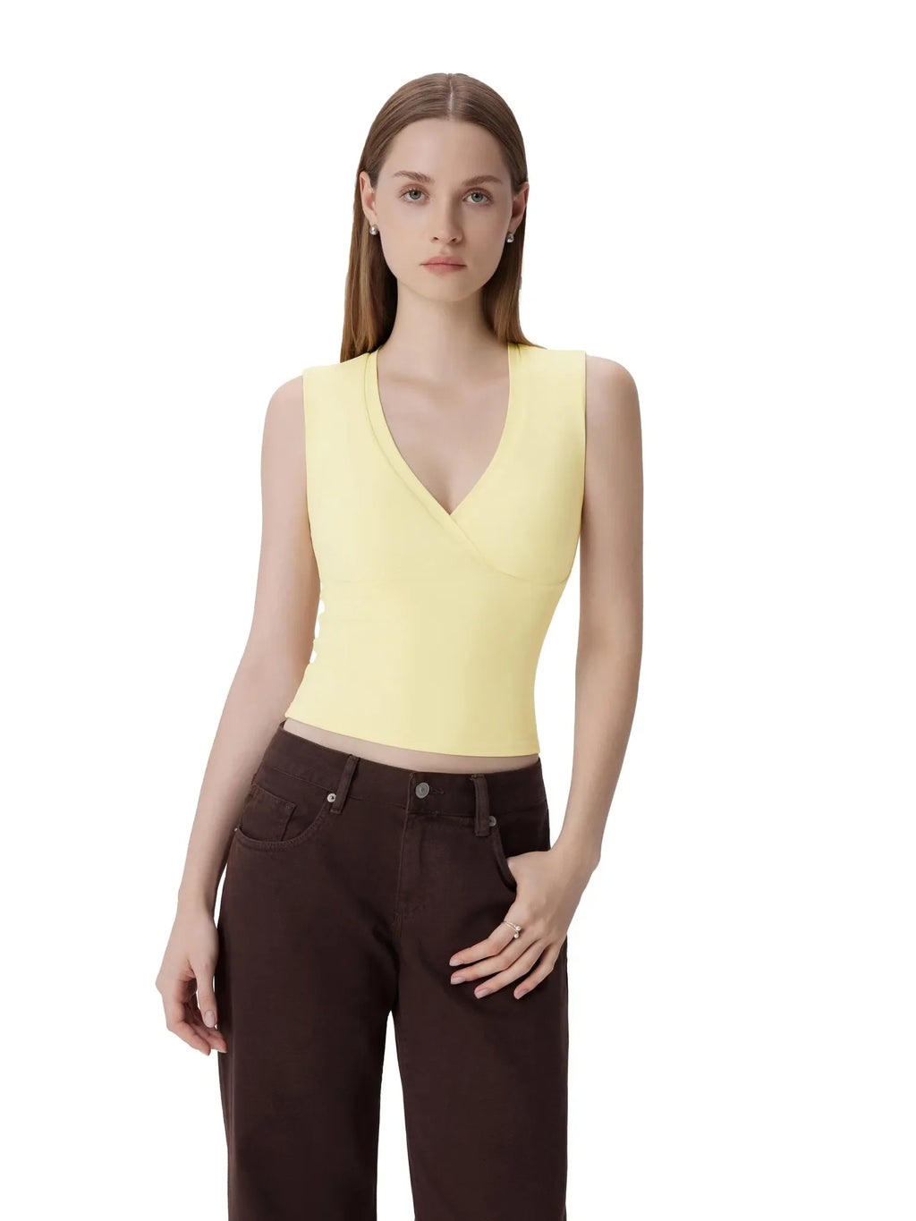 V Neck Double Lined Camisole Tank Tops