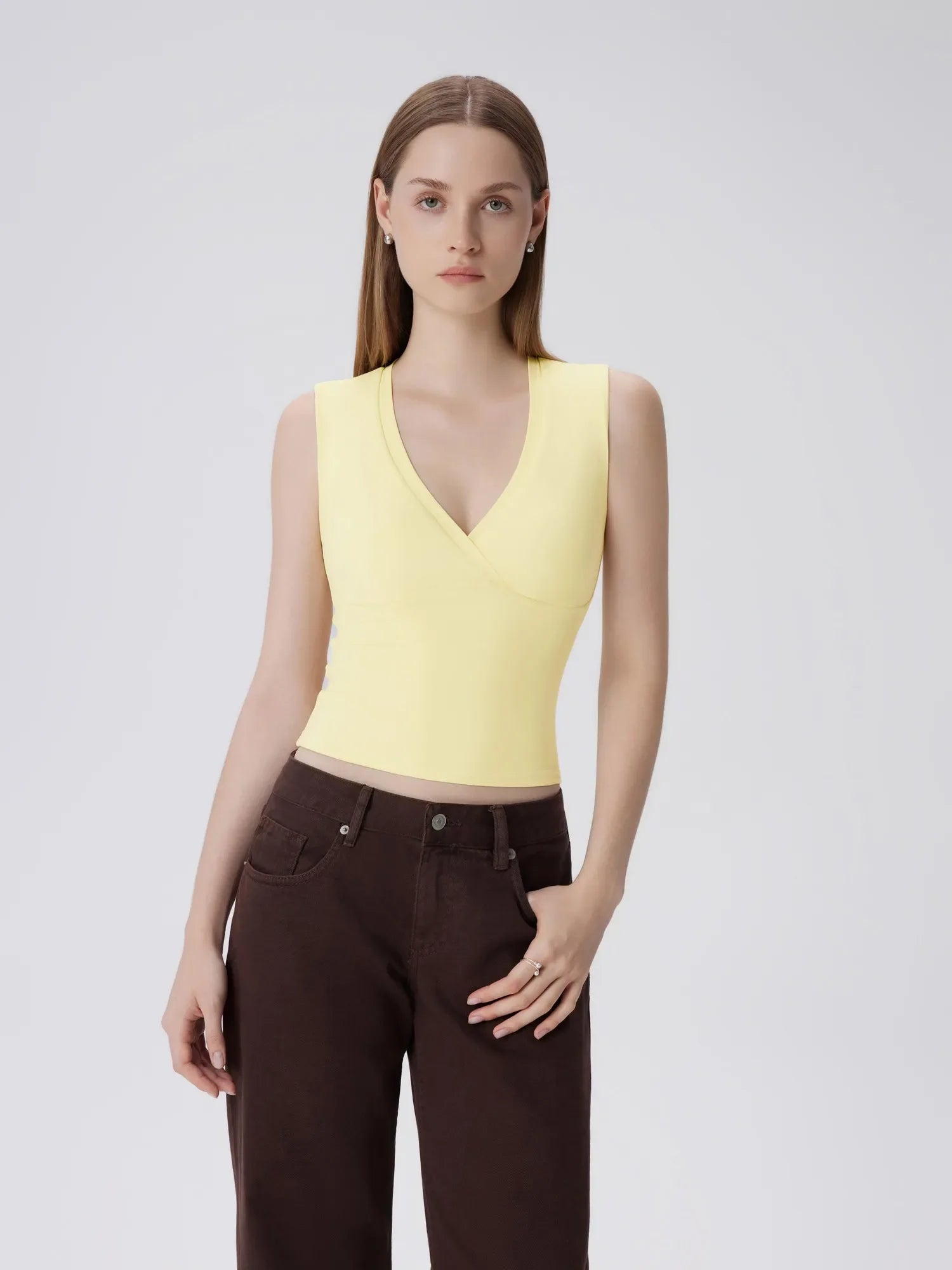 V Neck Double Lined Camisole Tank Tops