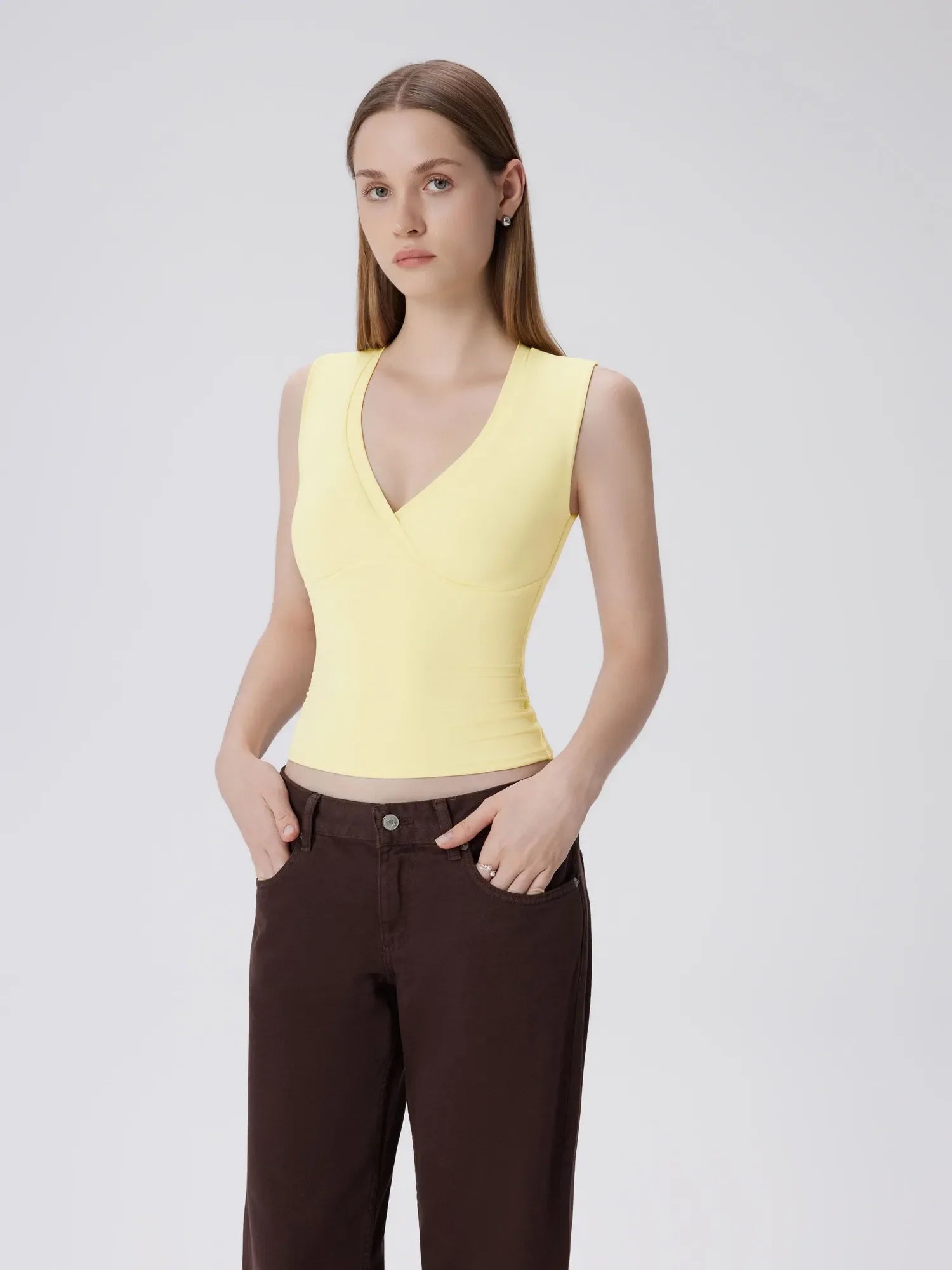 V Neck Double Lined Camisole Tank Tops