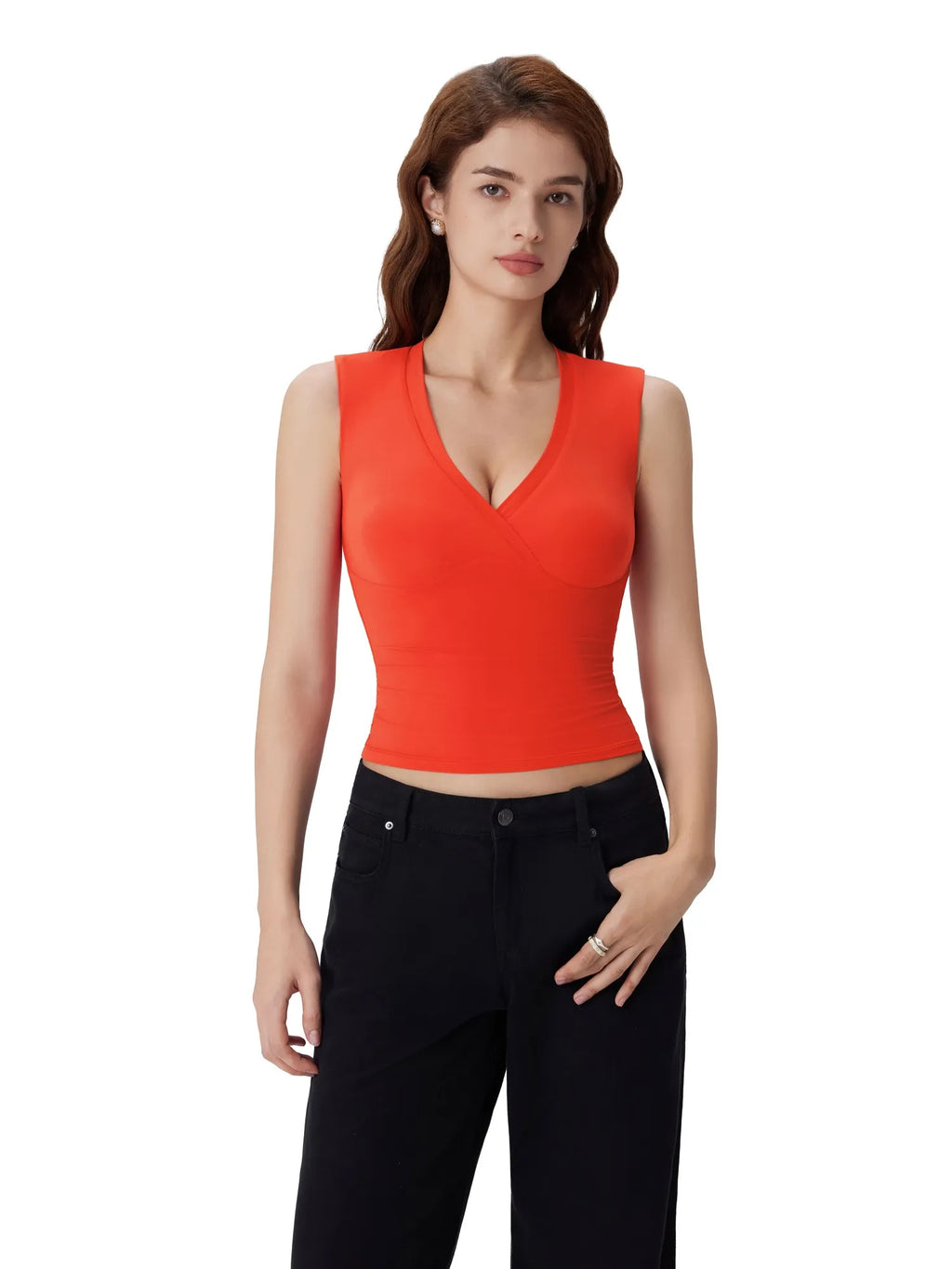 V Neck Double Lined Camisole Tank Tops