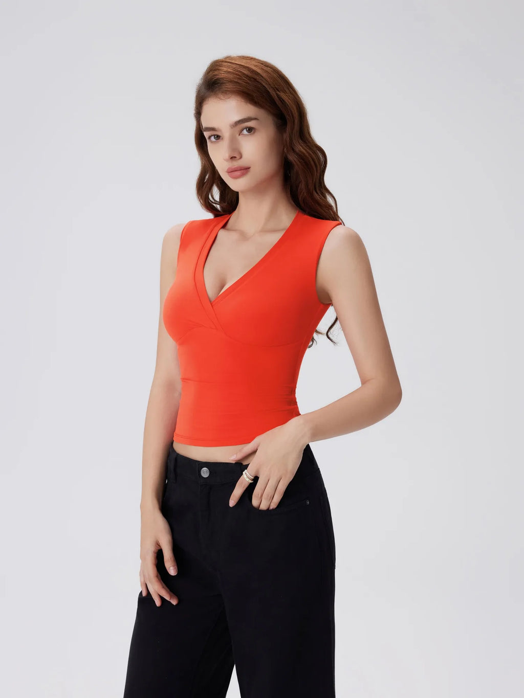 V Neck Double Lined Camisole Tank Tops